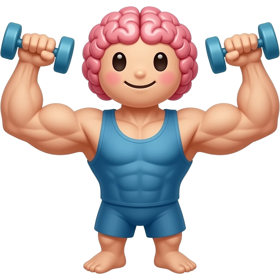 Cerebro cute haciendo ejercicio con dos brazos emoji