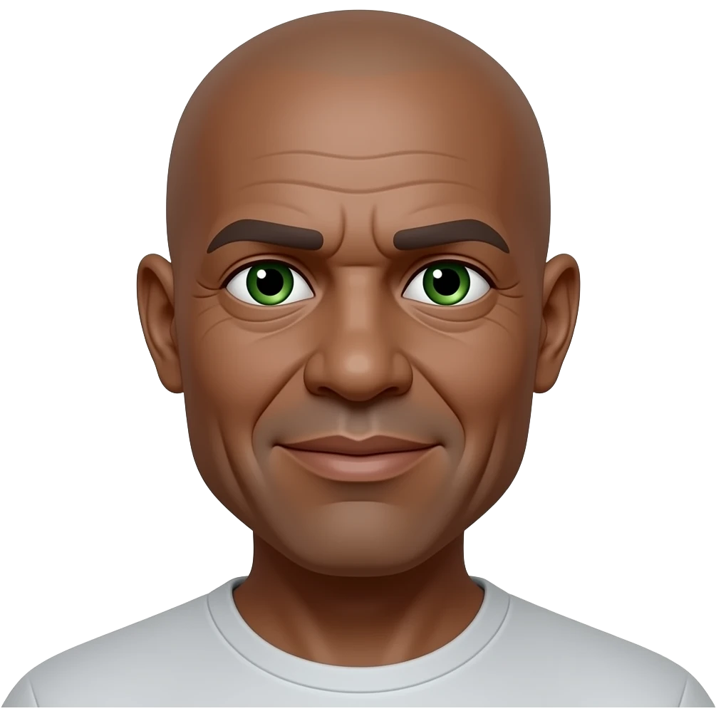 Older,bald,green eyes, go t, dark skinned emoji
