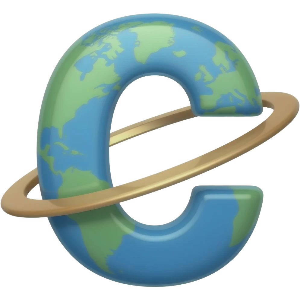 the letter C designed like a planet with rings emoji