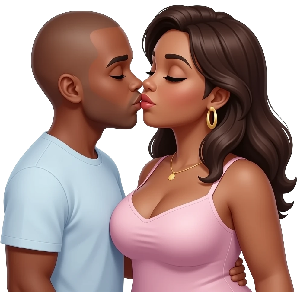 Fat voluptuous brunette with big boobs kissing bald black boyfriend emoji