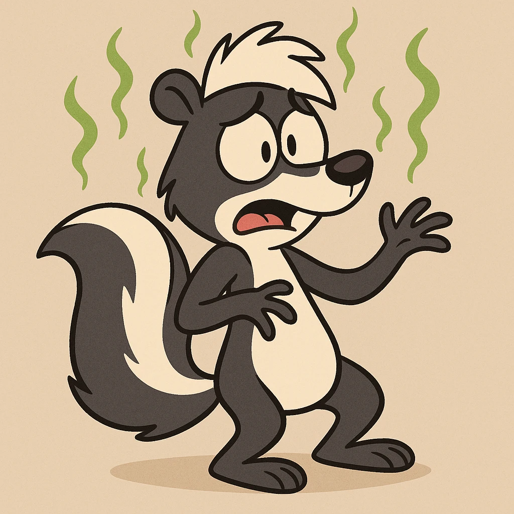 cartoon skunk with green stink lines, playful style emoji