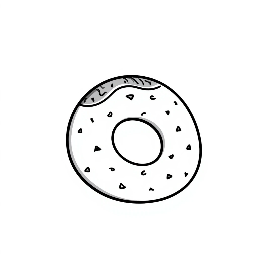 a bagel, hand-drawn doodle style, sketchy lines, black and white emoji