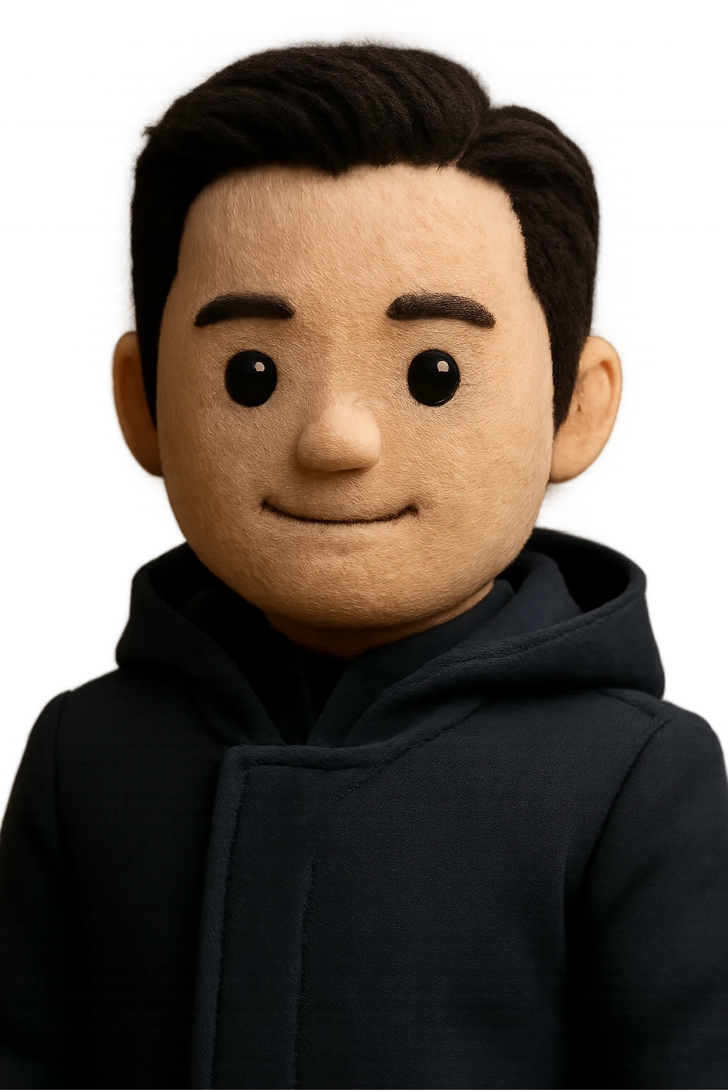 Portrait of the person in a plush portrait style, soft and plushy look, cute and friendly. emoji