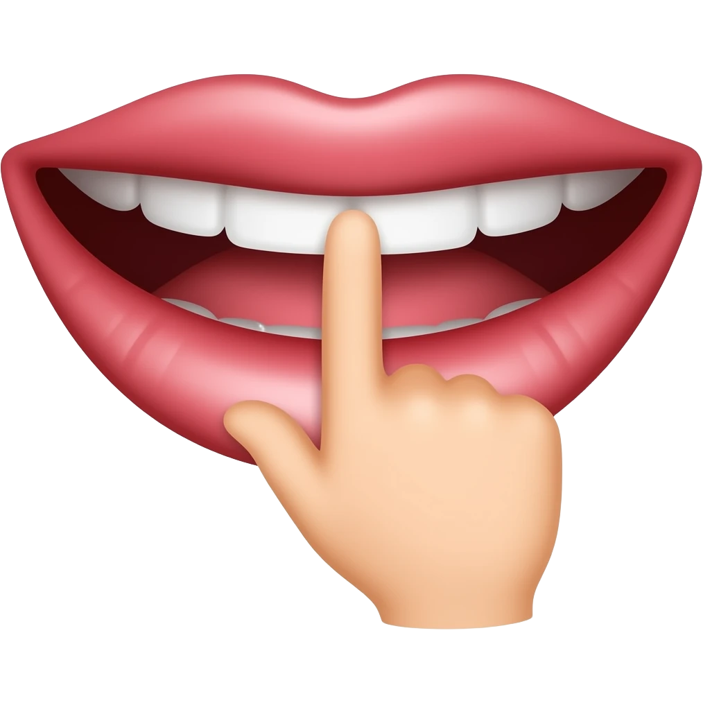 Smiling mouth with a finger on the bottom lips emoji