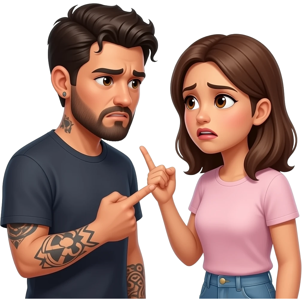 A really, really sad but they are always arguingLatino couple man has a beard, medium hair and tattoos and his wife is beautiful with hazel eyes and shoulder length brown hair and their relationship is broken emoji
