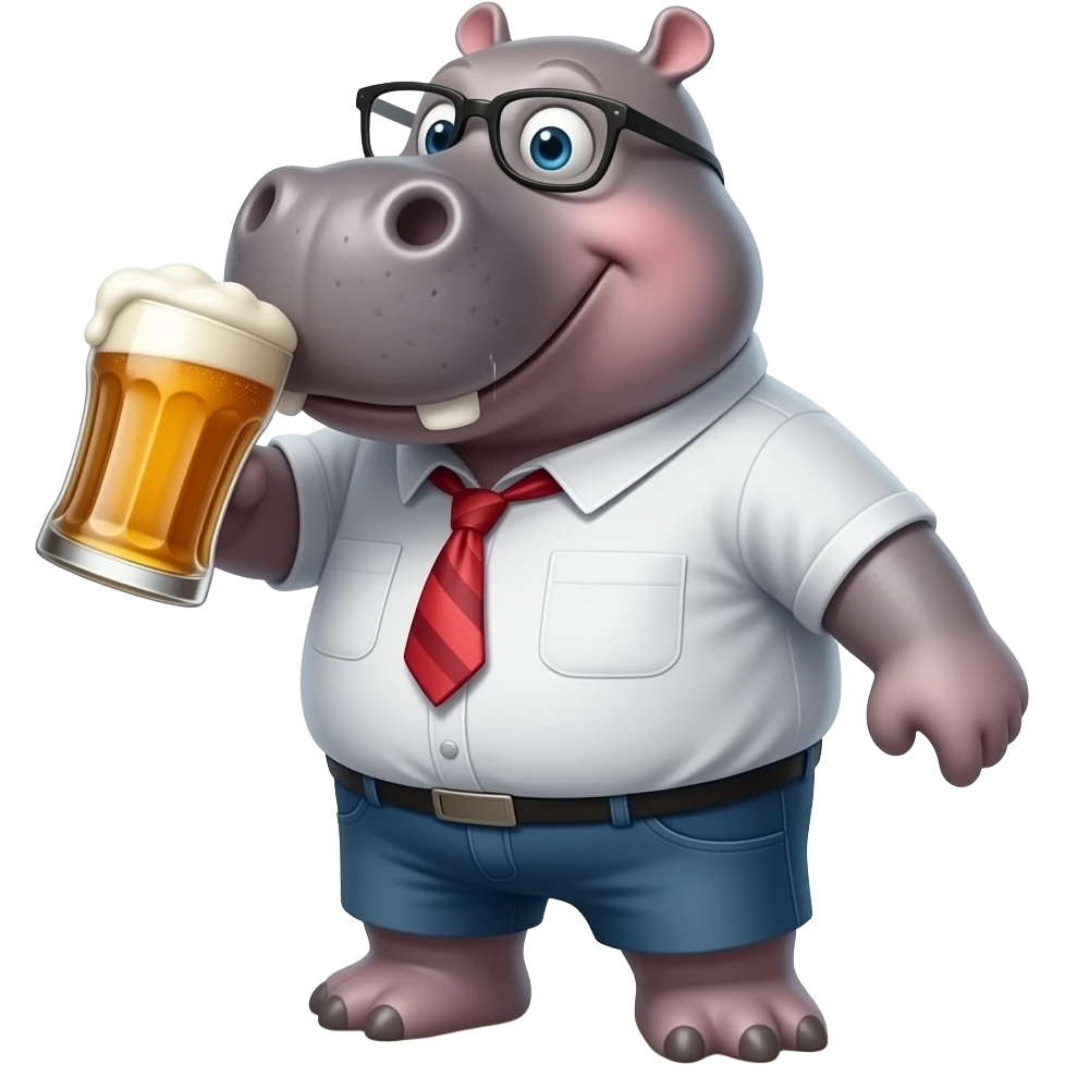 Hippo silly crazy drunk drinking beer emoji