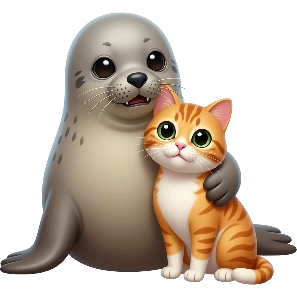 A seal hugging a cat emoji