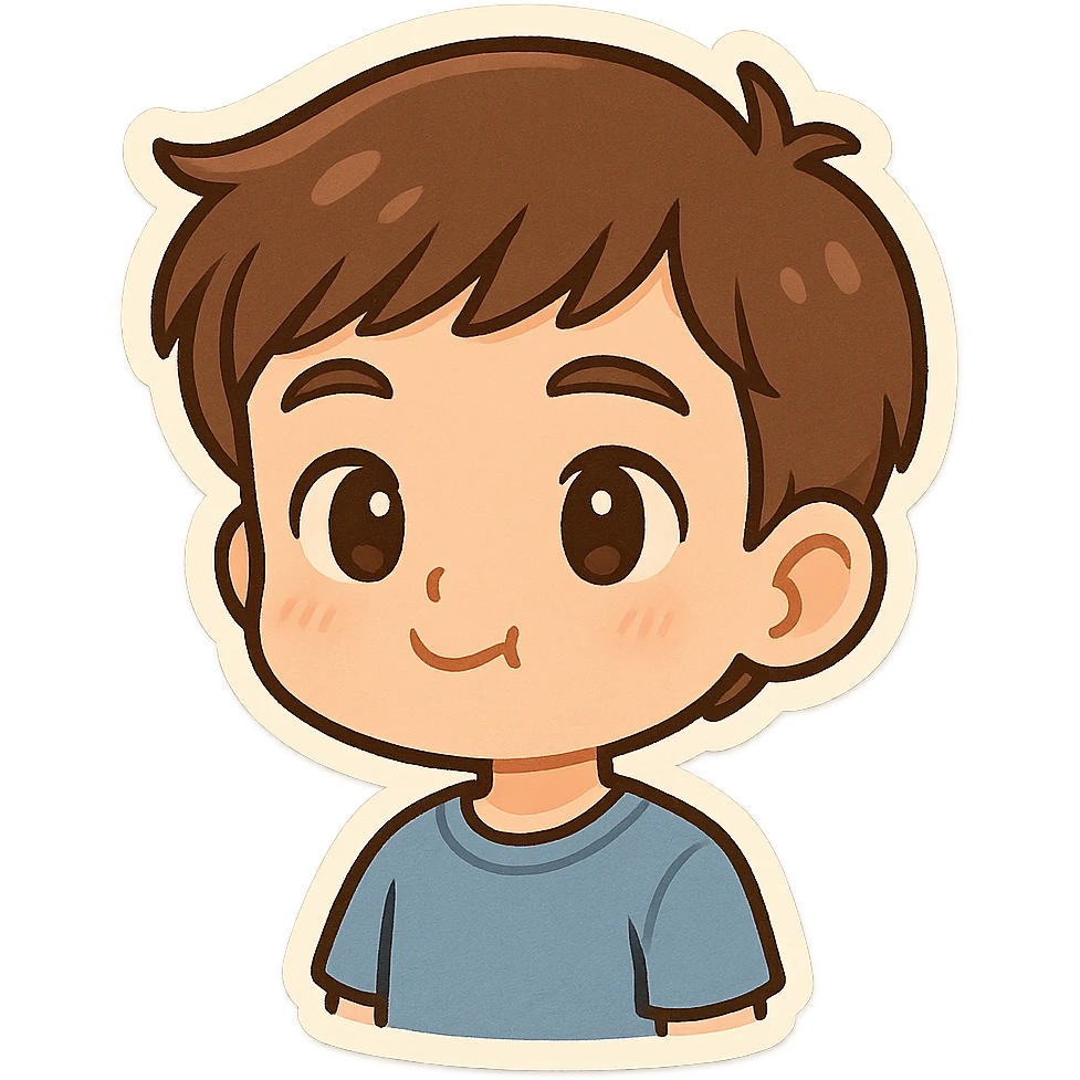 boy with mouth closed, tongue on roof of mouth (mewing), cartoon style, plain background emoji
