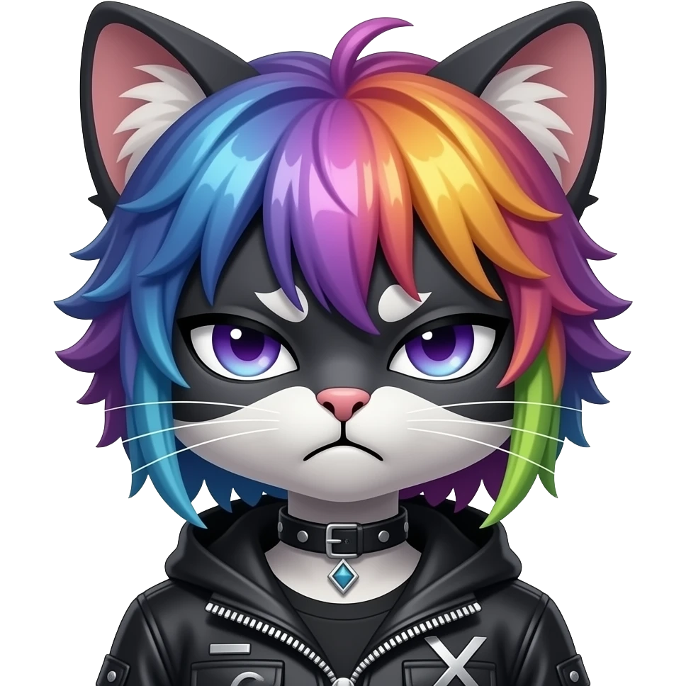 Anthro Dark Beautiful Colorful Shiny Edgy Cool Shy Grumpy FurSona Feline-Zangoose-Fakemon Emo Hair Vtuber Model emoji