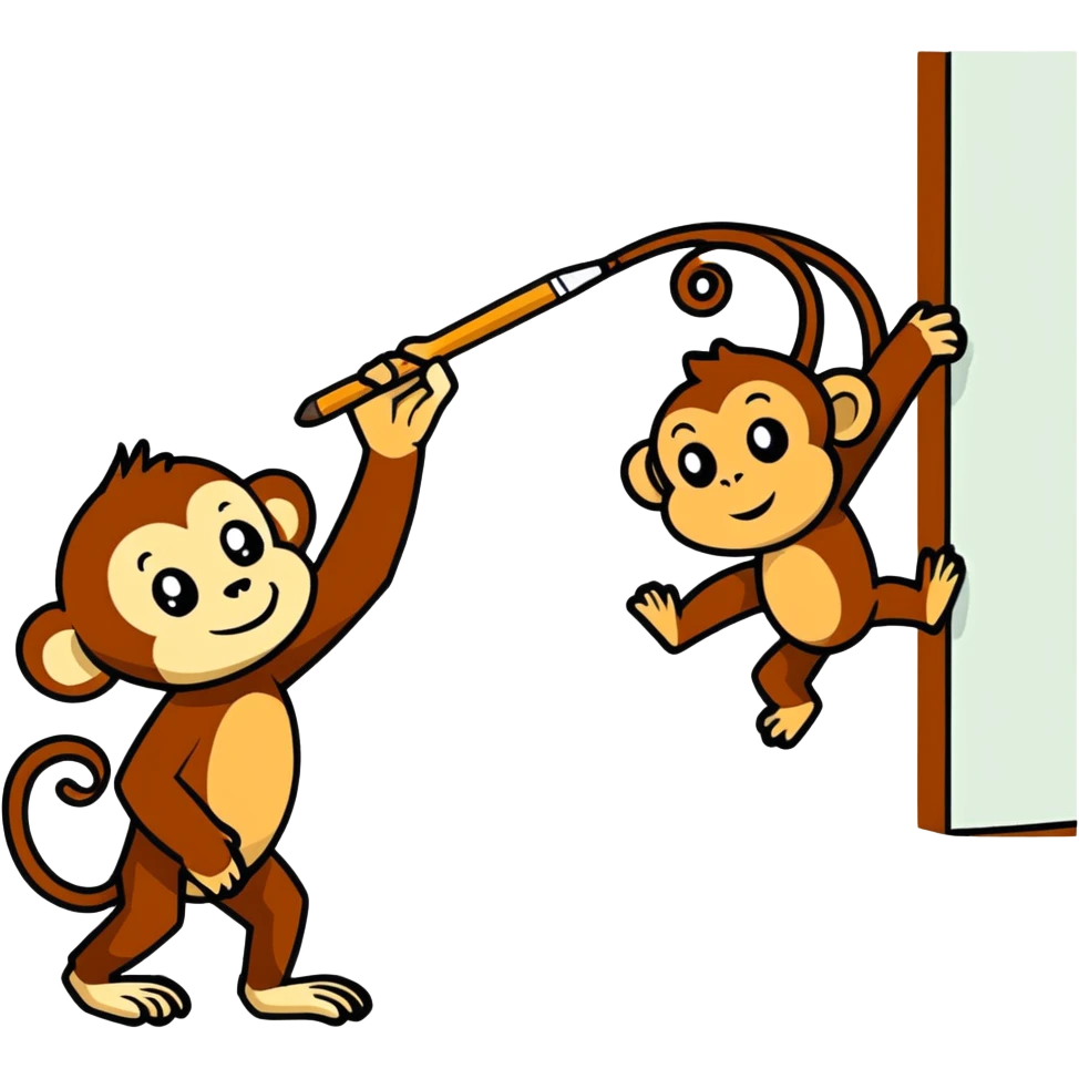 Monkey with human girl look is painting monkey on the wall emoji
