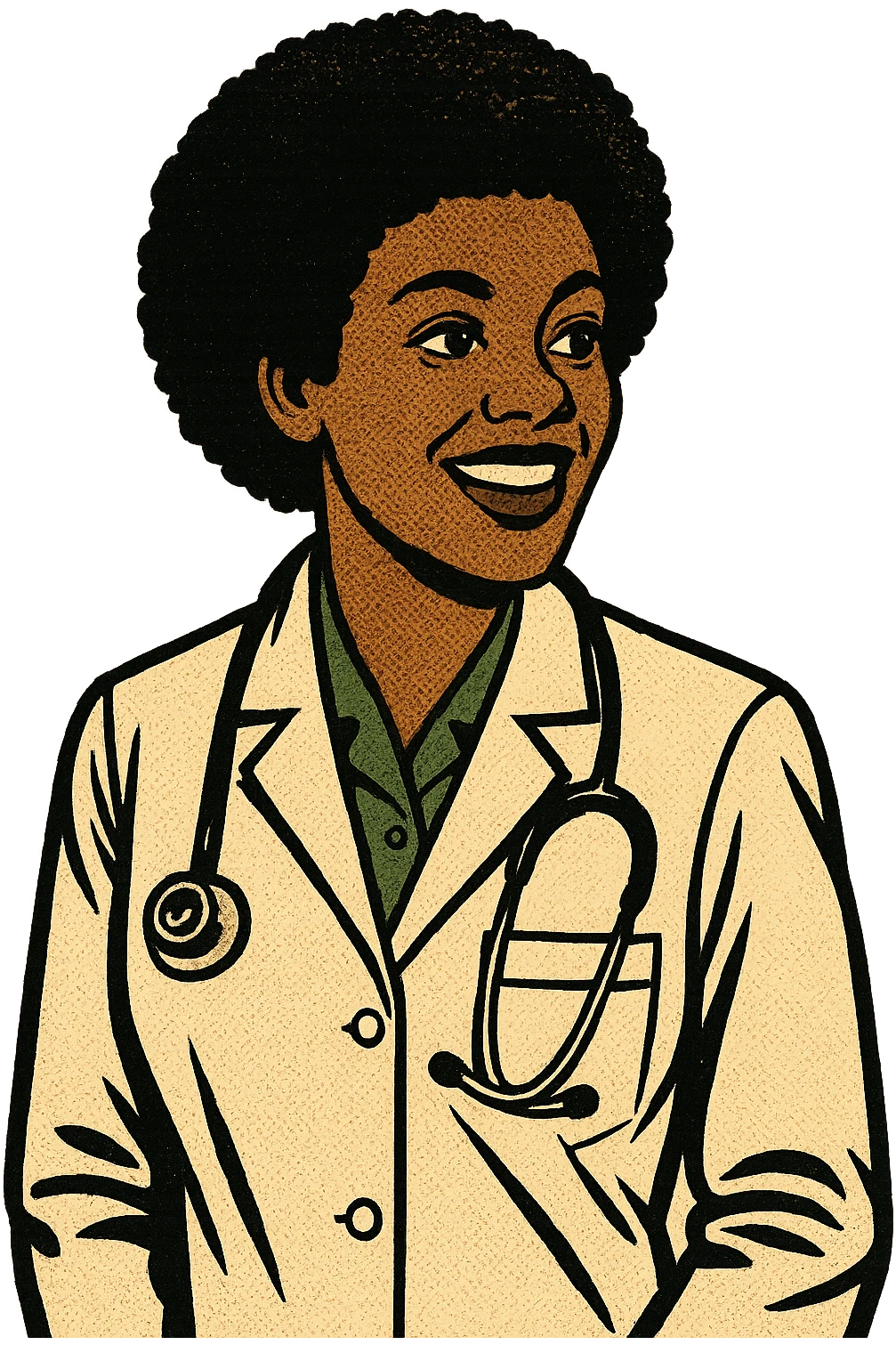 A 1970s female black doctor emoji