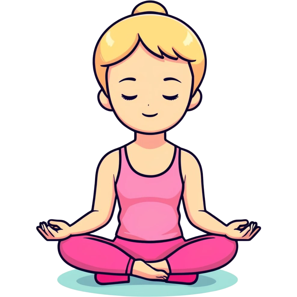 Blonde short hair girl doing meditation With pink top and pink leggins emoji