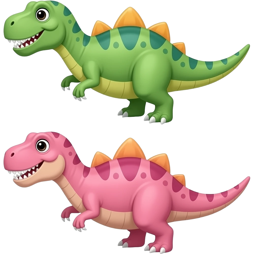 Green dinosaur and pink dinosaur emoji