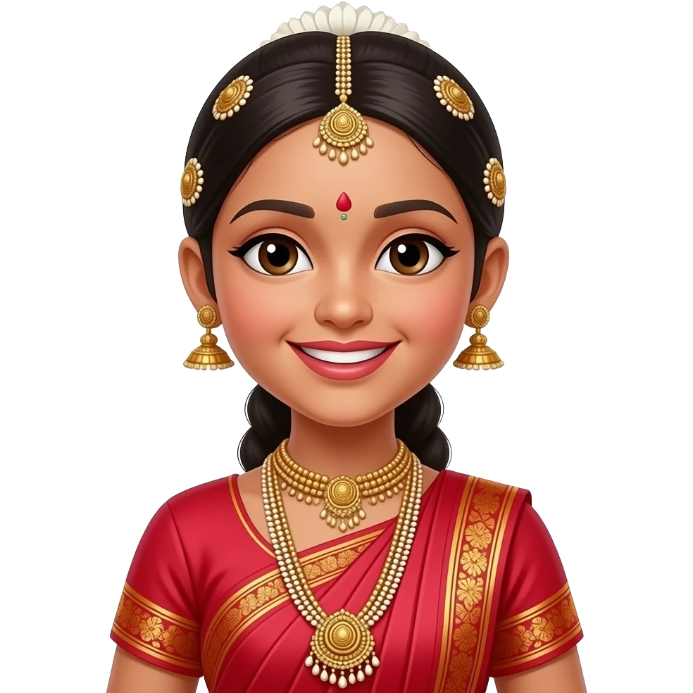 Light brown skin girl in a bharatnataym dress smiling emoji
