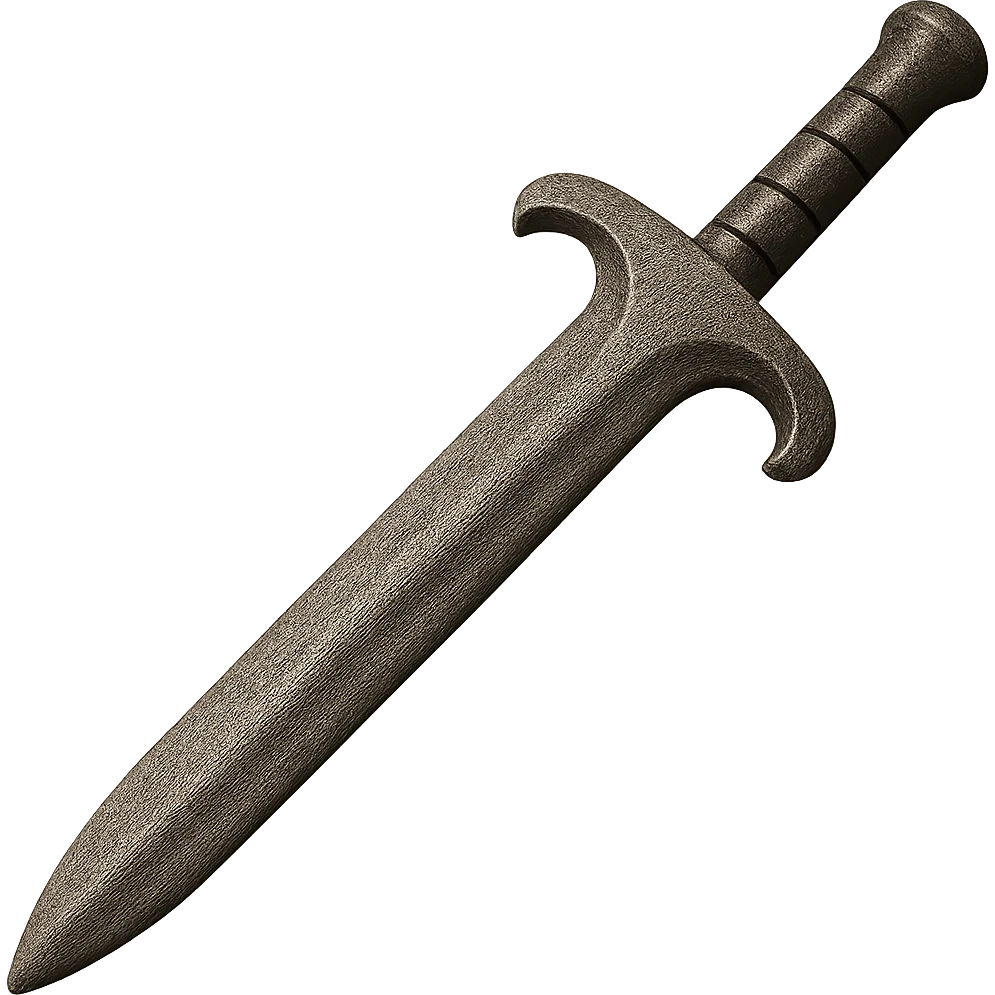 Recolor the iron sword to match the exact color and texture of the reference iron 2h sword. Keep the same shape. Make it realistic metallic iron with a slightly worn look. The style should emulate emoji style with transparent background. emoji