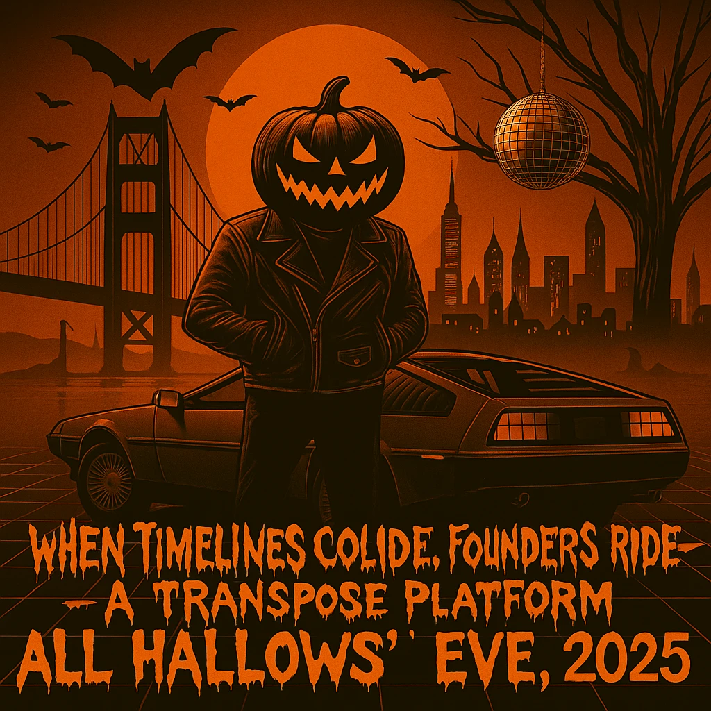 Make the font "When Timelines Collide, Founders Ride" runny, spooky.  emoji
