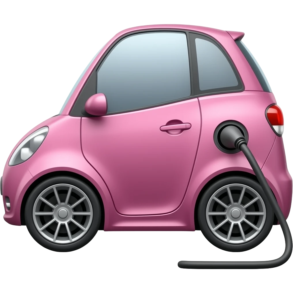 electric car with charging cable plugged in, pink color, high power emoji
