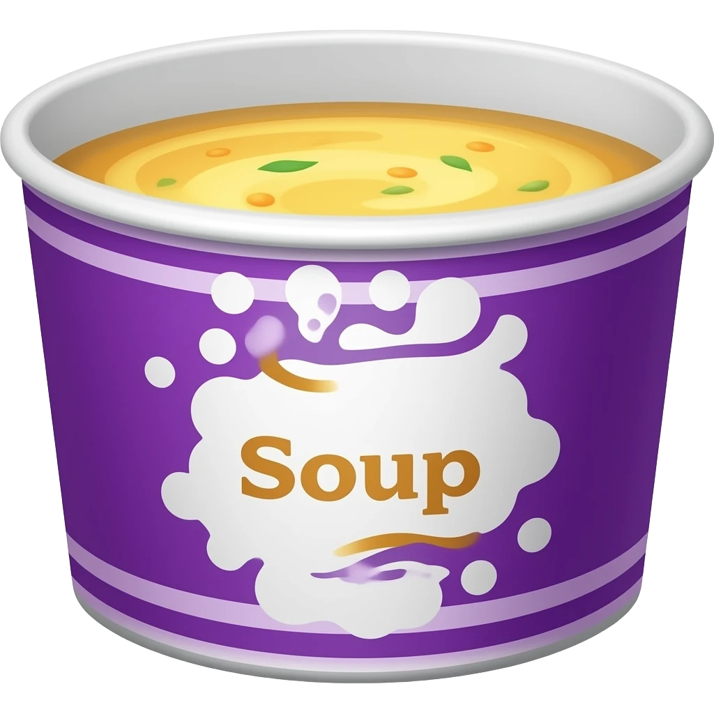 Emoji  de una sopa instantánea sin logo sin marca sin letras que sea morada con blanca y amarilla los colores emoji