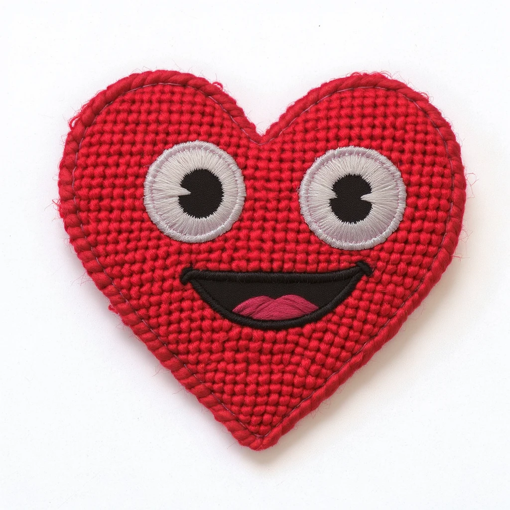 emo heart with a stitched patch emoji
