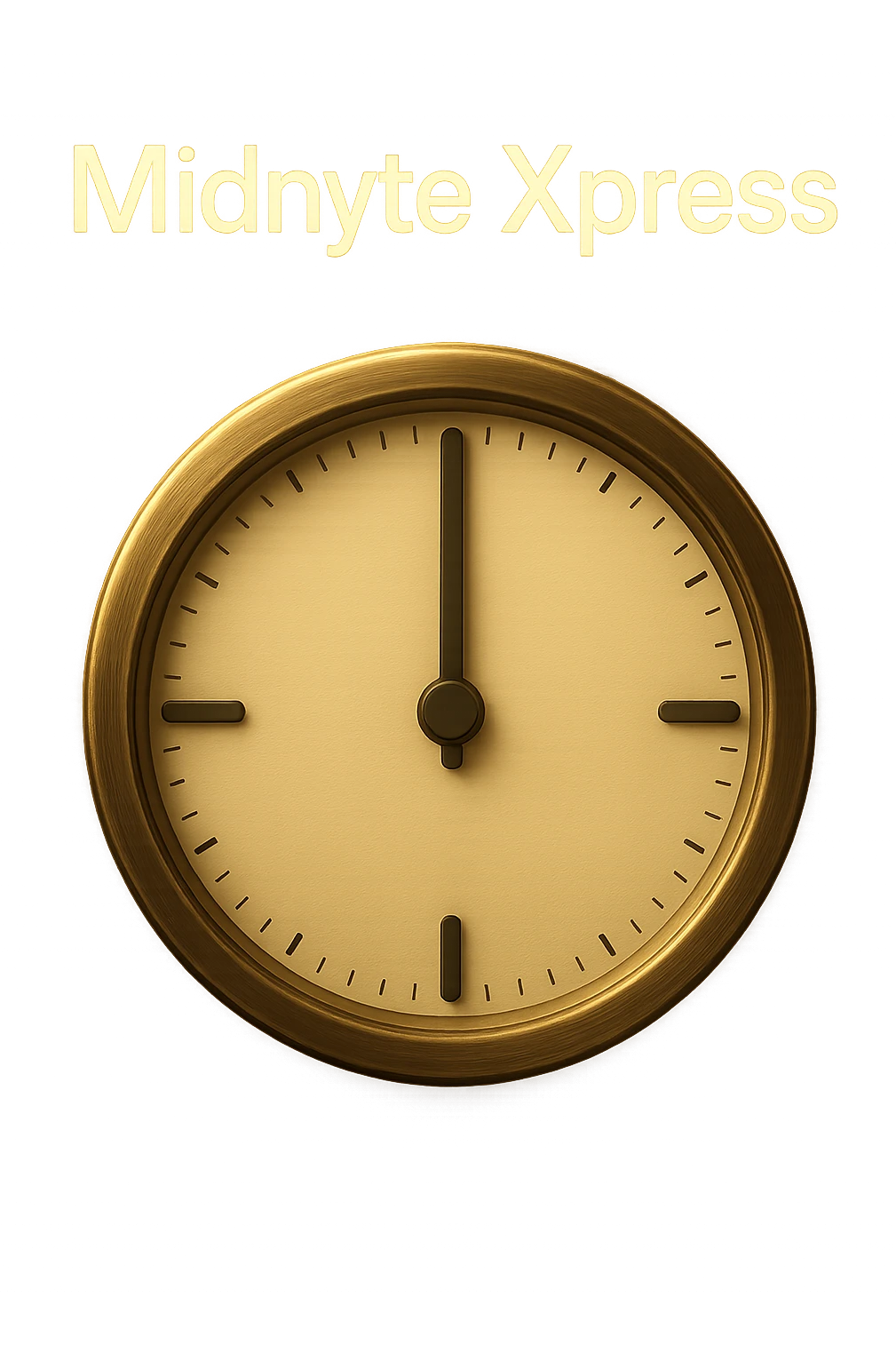 Add a glowing effect around the clock and the text 'Midnyte Xpress', keeping the realistic look and transparent background. Maintain the realistic style and enhance the glow effect around both the clock and the text for emphasis. emoji