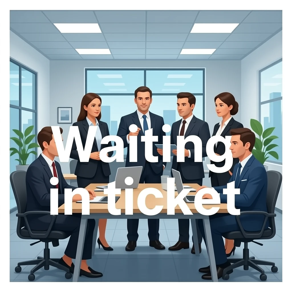 Создай картинку тематичную с администрацией проекта и надписью "Ожидаю в тикете" emoji