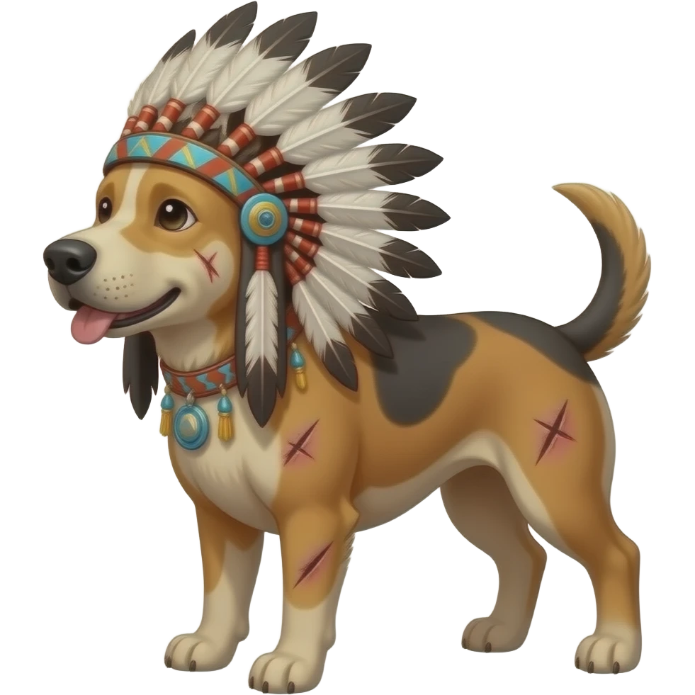 rez dog with battlescars wearing native american regalia emoji