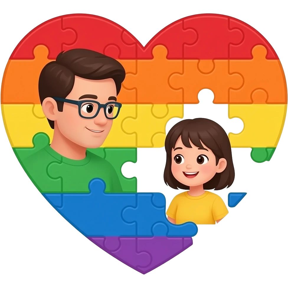 heart rainbow puzzle with one adult and one children making the puzzle emoji