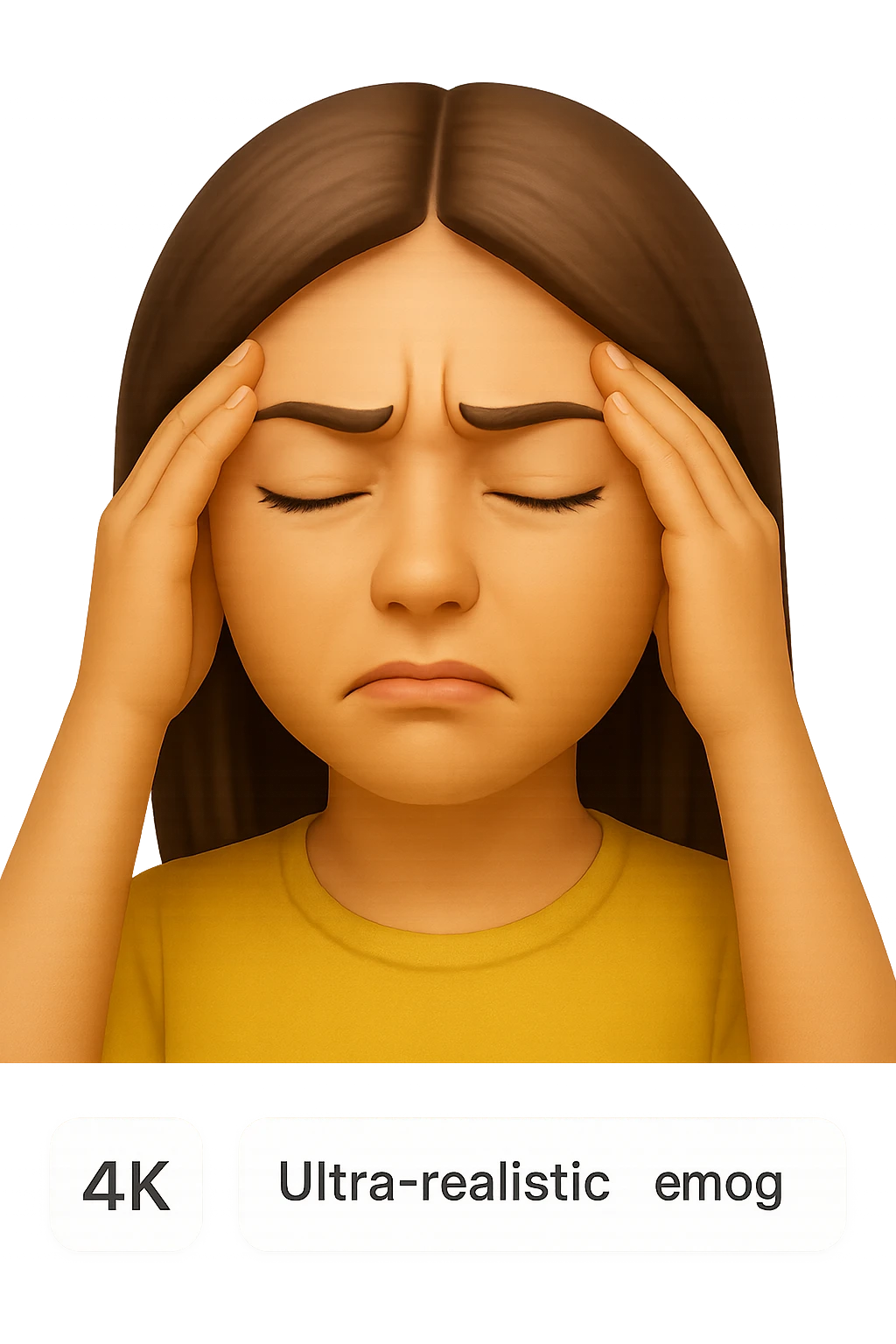 emoji stile iphone di donna con mal di testa, iperrealistico 4k emoji