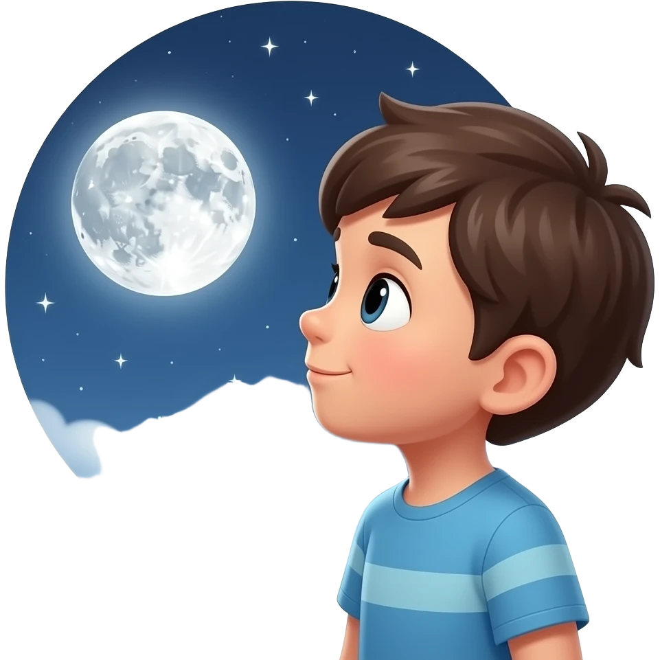 kid looking at the  moon emoji