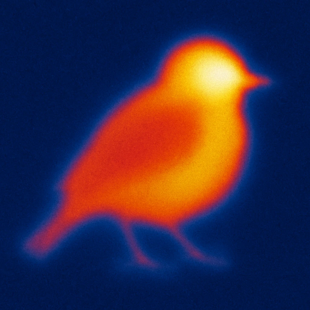 A bird in thermal camera style emoji