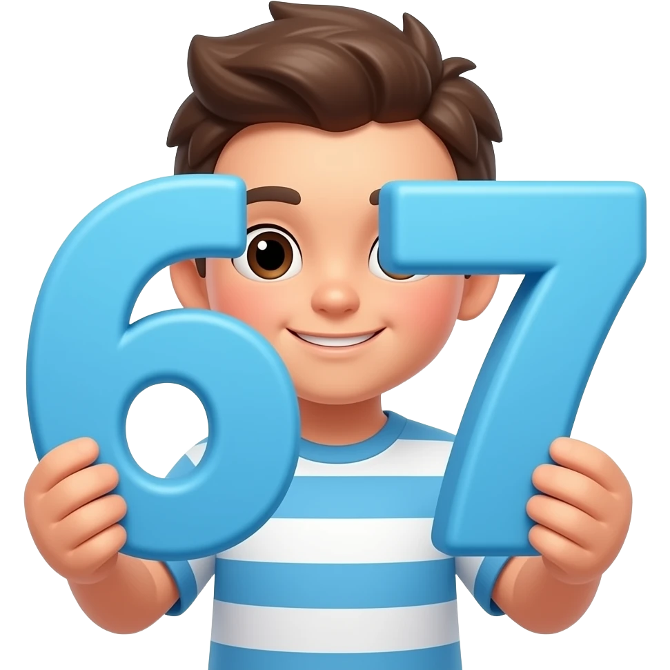 Un emoji avec un garçon qui a dans les mains le nombre 67 en bleu emoji