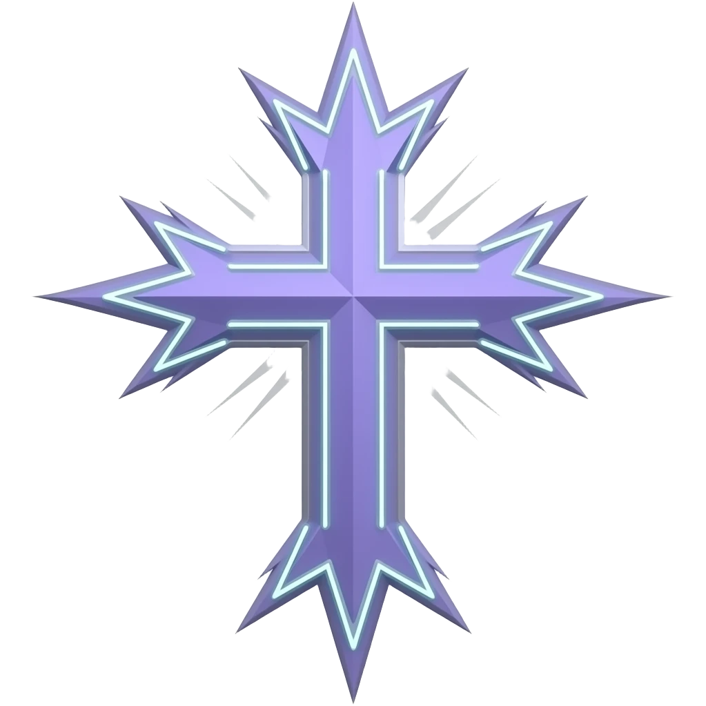 Periwinkle thin christian cross with edgy design with neon details emoji