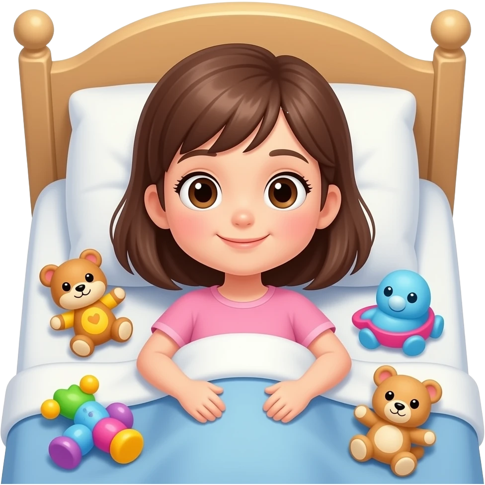 girl bed and toys white background emoji