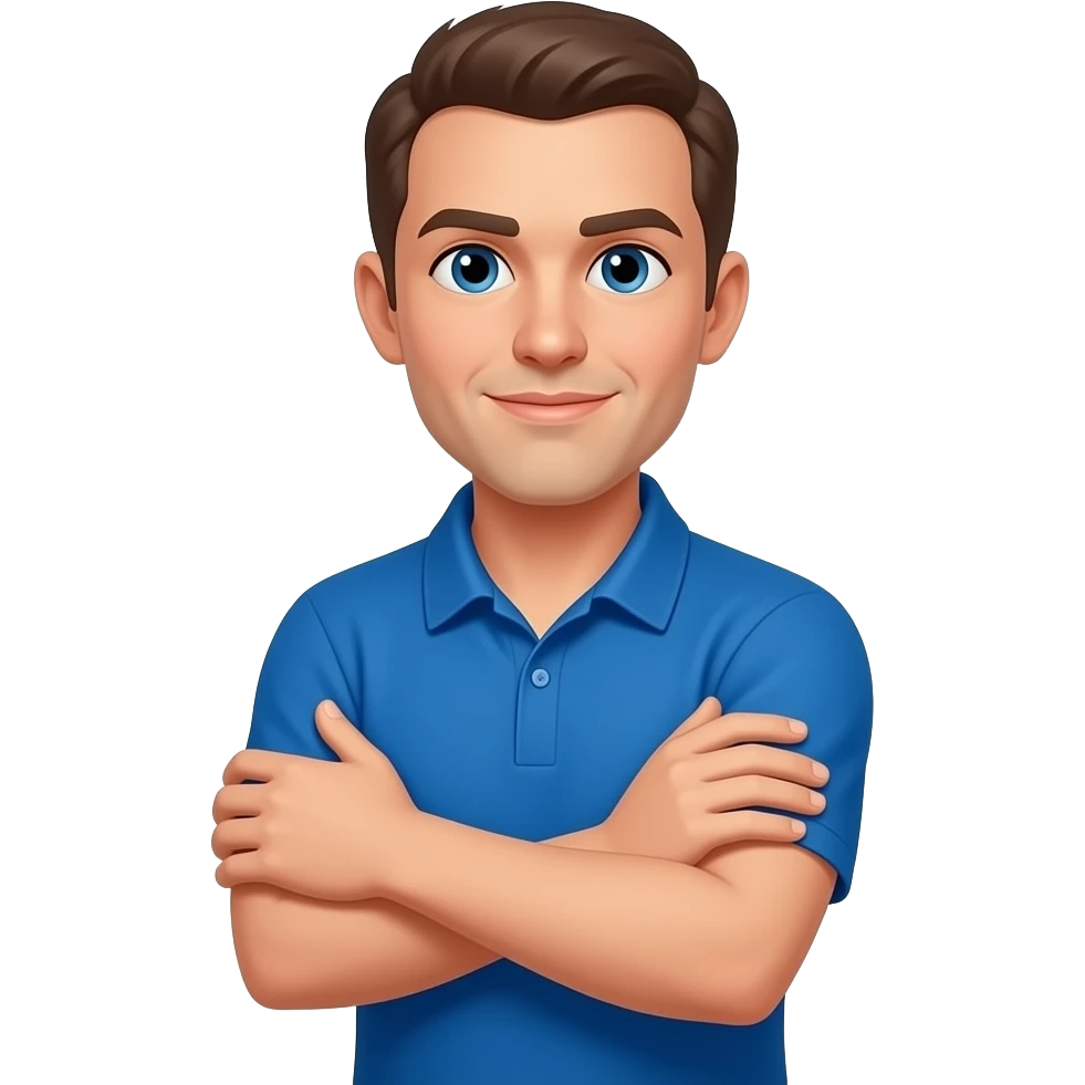 coach in a blue shirt grabs elbow area with one hand emoji