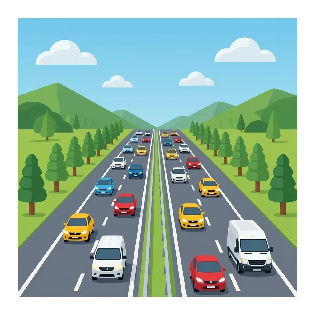 Highway with cars vans minicars emoji