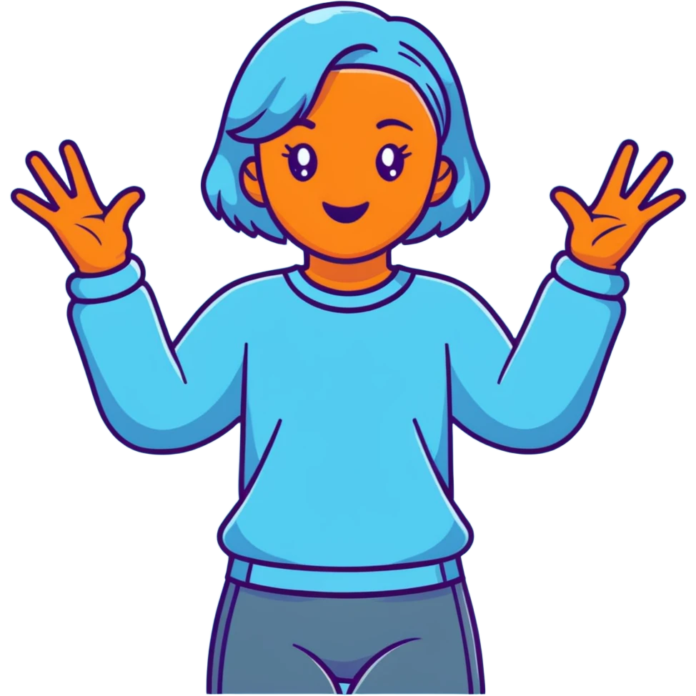 girl wearing pastel blue clothes shrugging with hands spread out in an "I don't know" gesture emoji