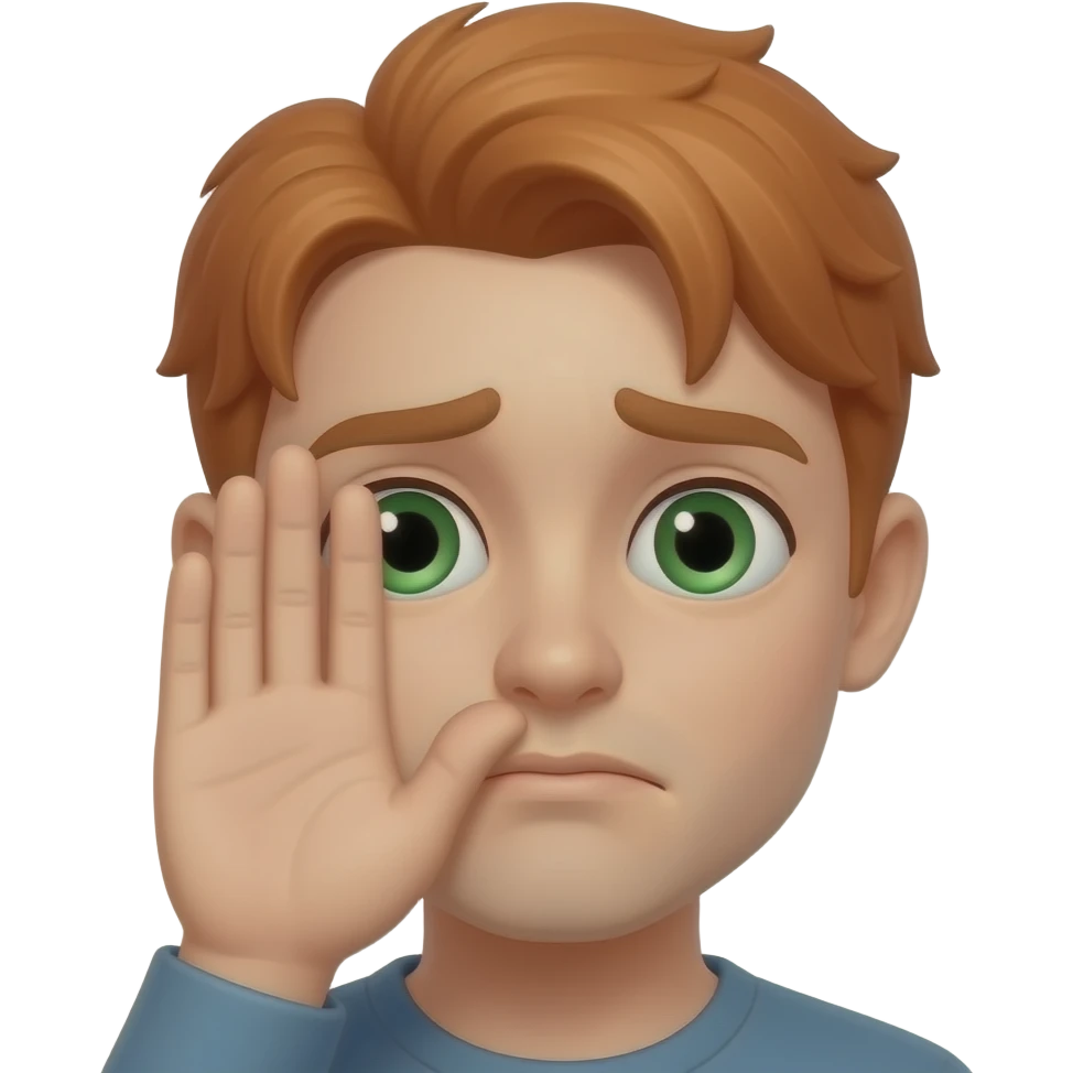green eyes, palm covering face in embarassment, red hair emoji