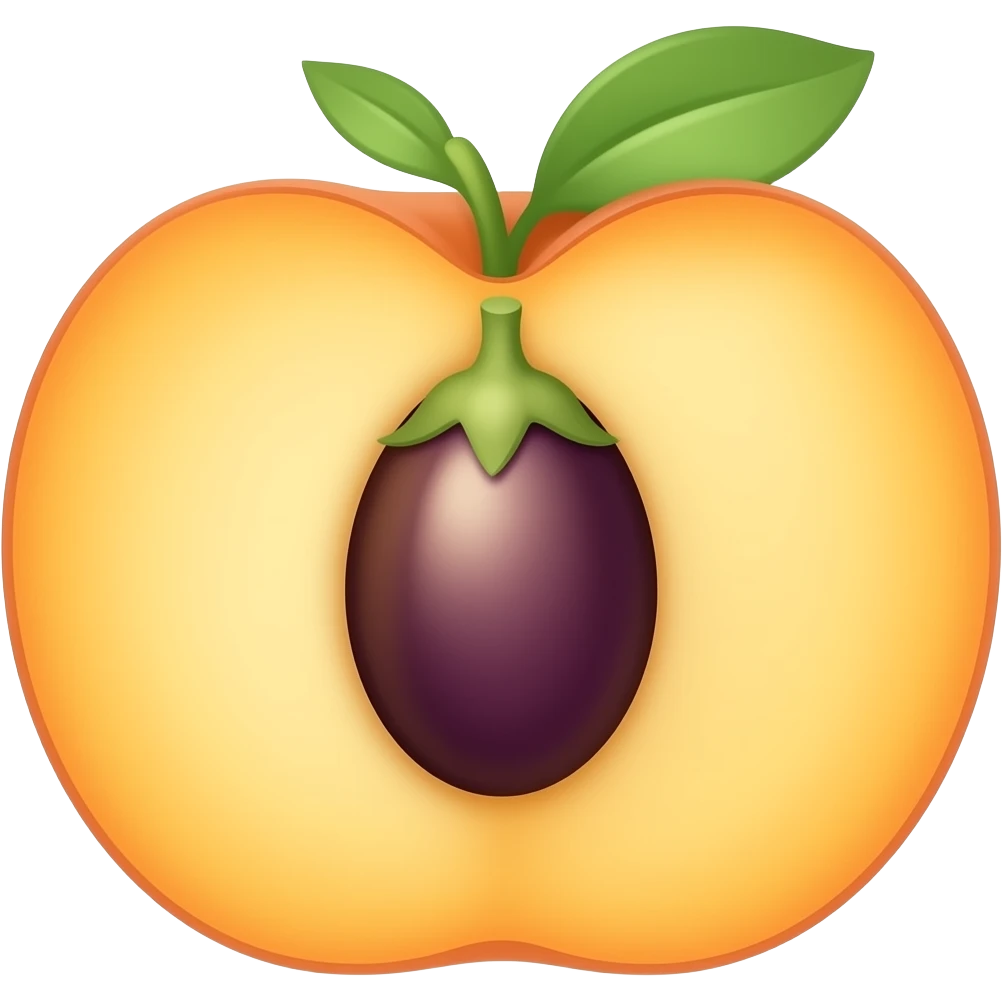 Peach emoji with just the tip of the eggplant emoji inside the peach emoji emoji