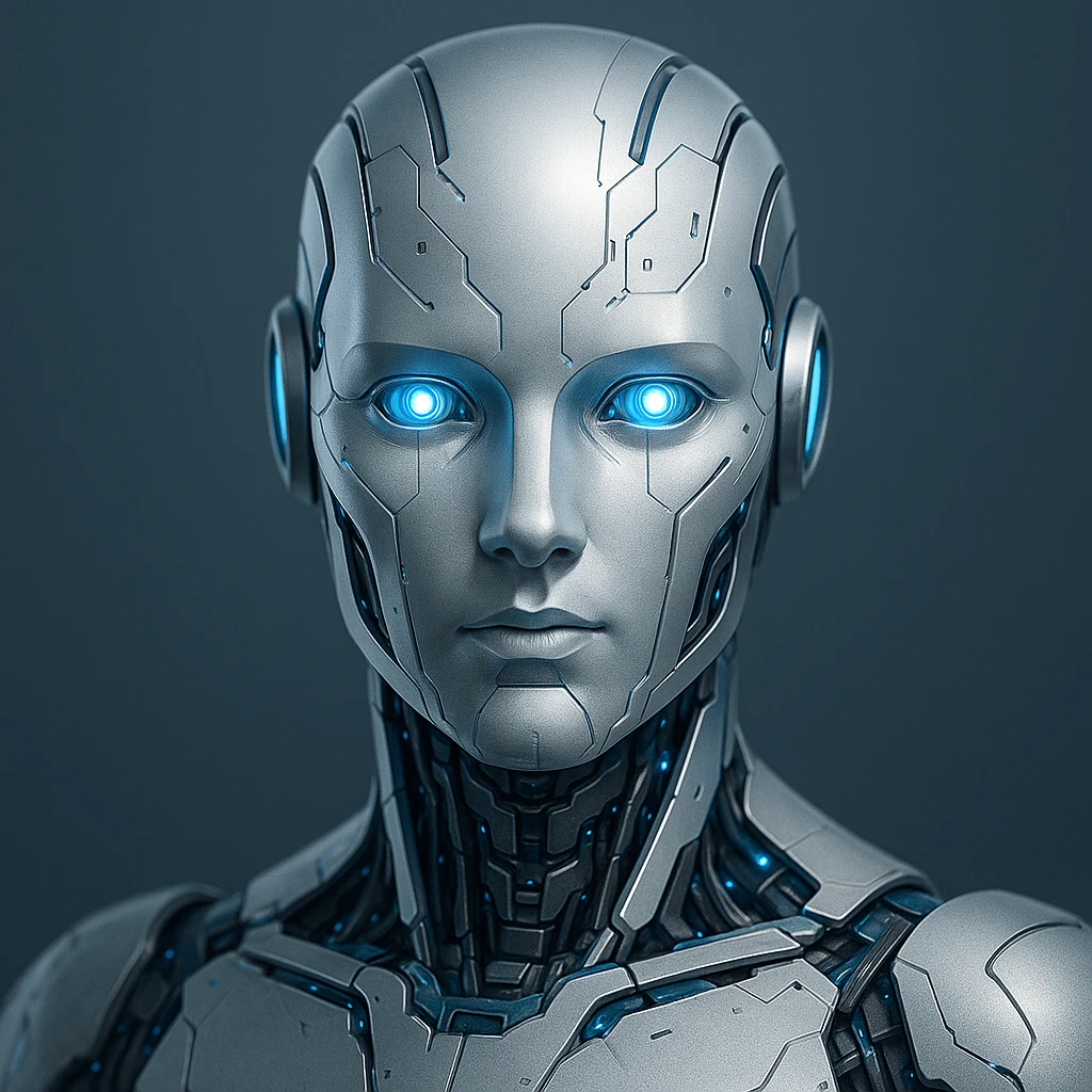 AI robot headshot, clean and futuristic, digital art style emoji