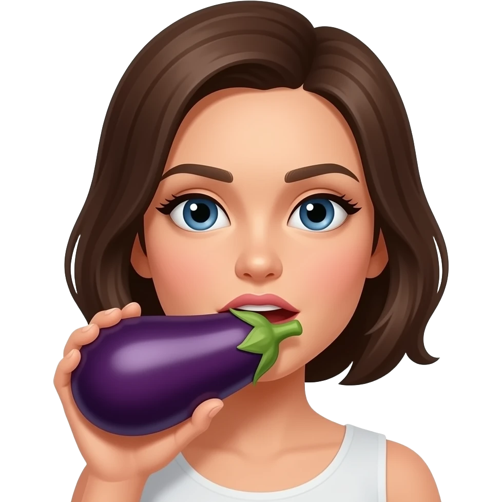 Egg plant in female mouth swallowing emoji