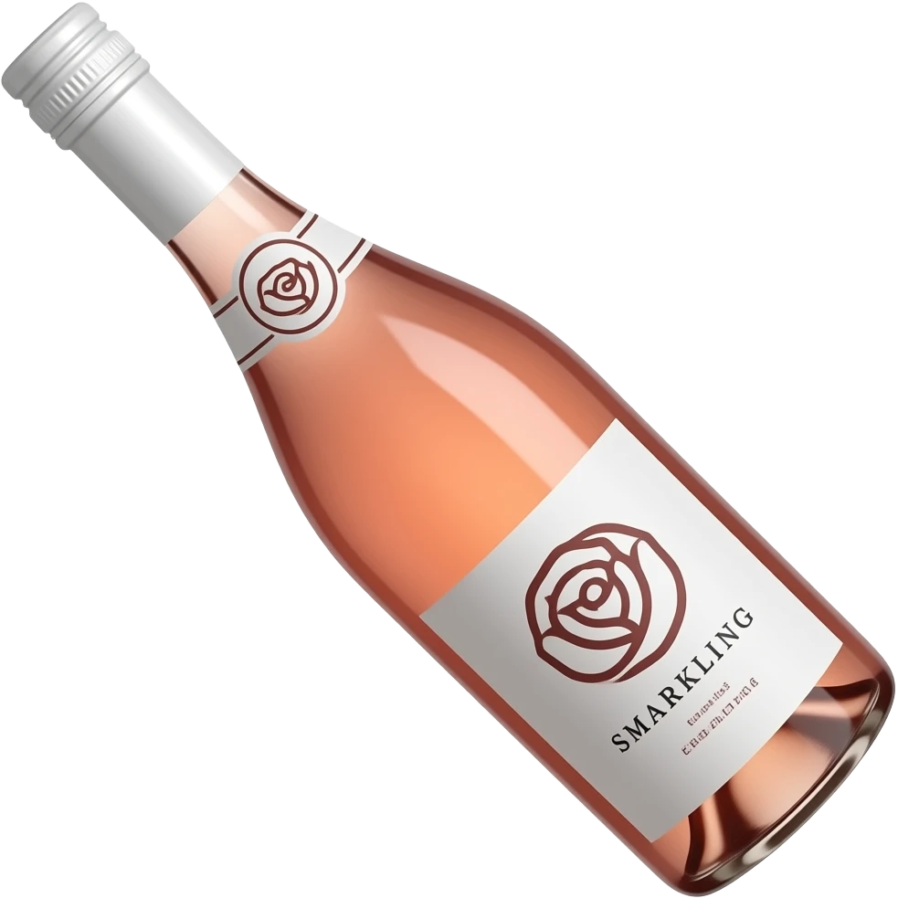 bottle of sparkling rosé with a rose logo on the label, angled to the left, no glass emoji