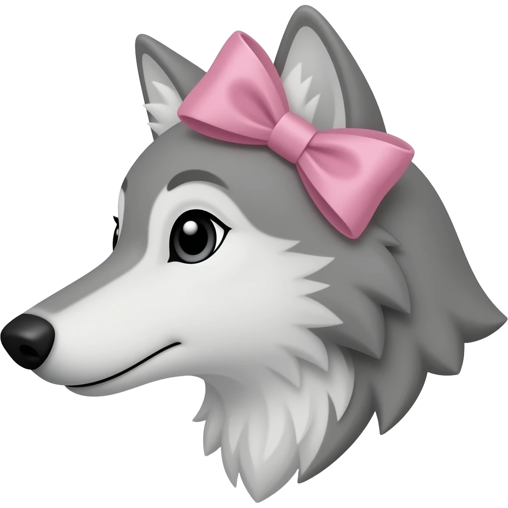 side face wolf with pink ribbon bow emoji