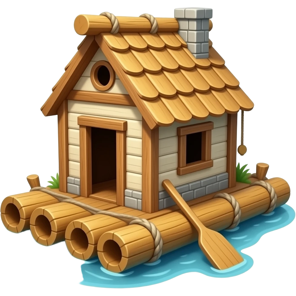 Raft house boat emoji 3d png emoji