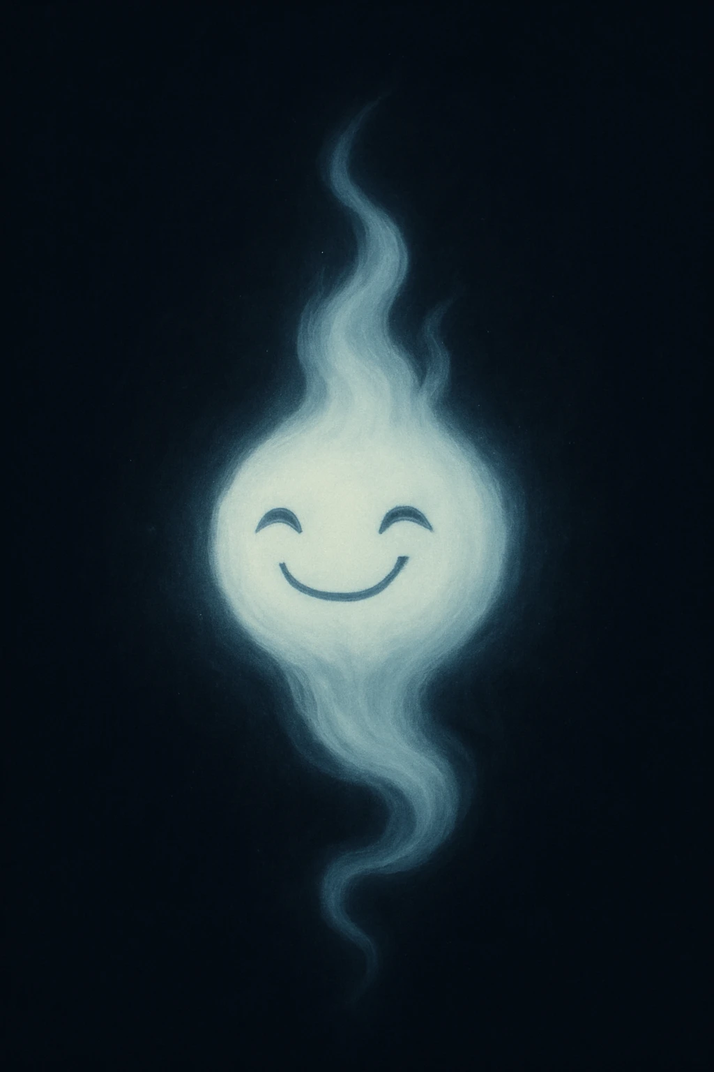 a wisp with a big smile, soft and ethereal, gentle glow, delicate and airy emoji