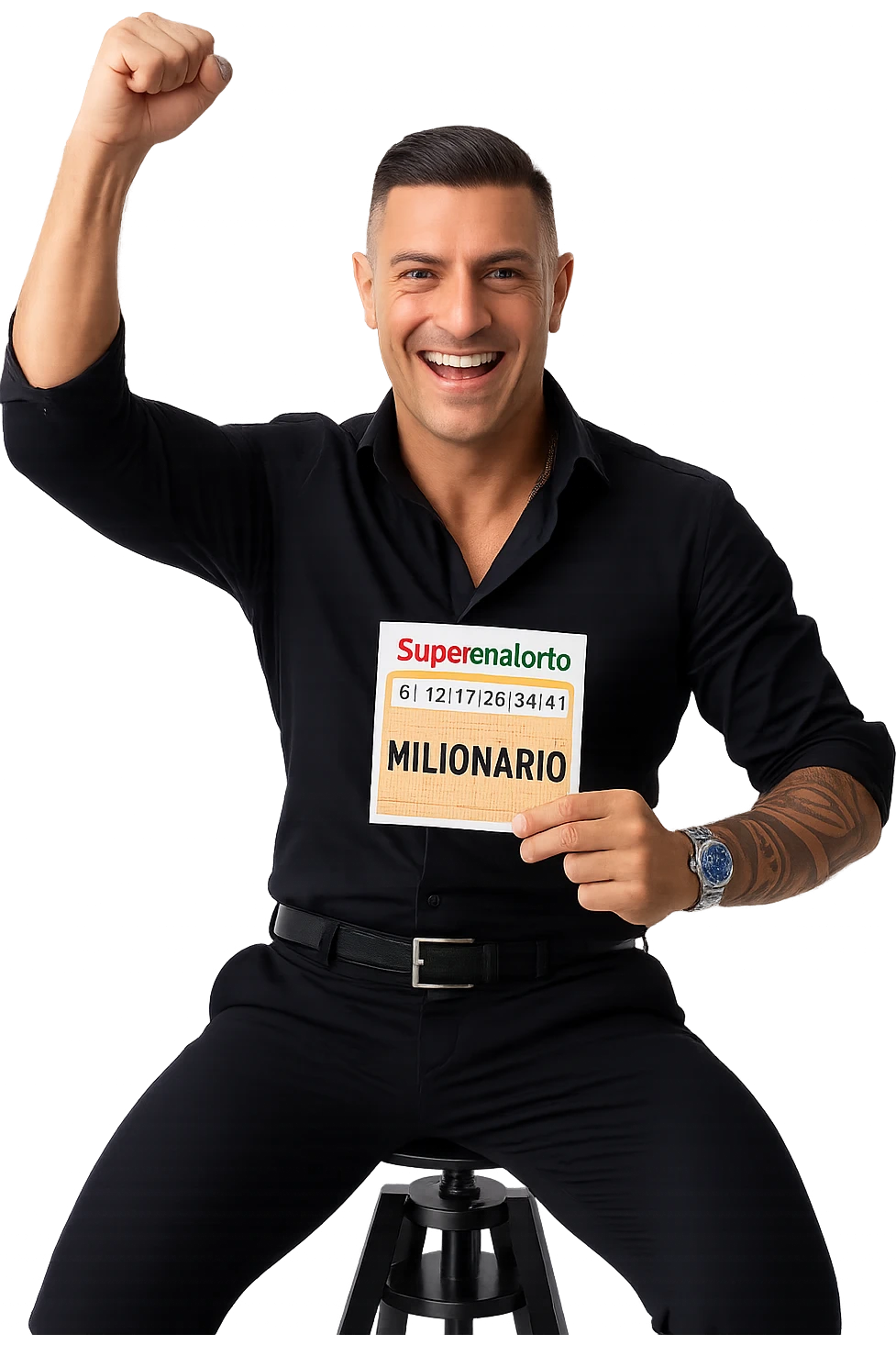Uomo che vince al superenalotto italiano facendo 6 numeri, quindi è milionario emoji