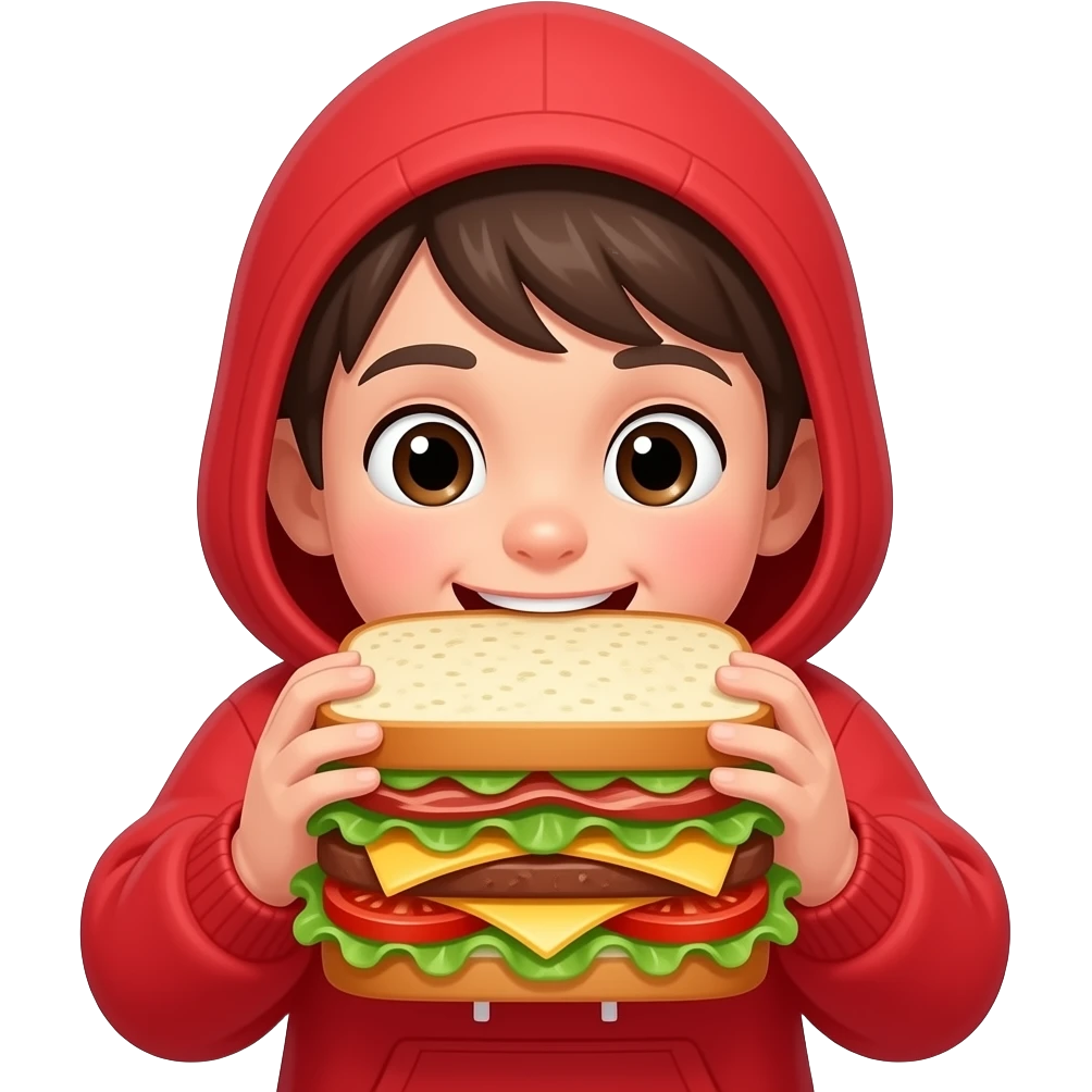 red clothes kid eating very large sandwich closeup front facing emoji