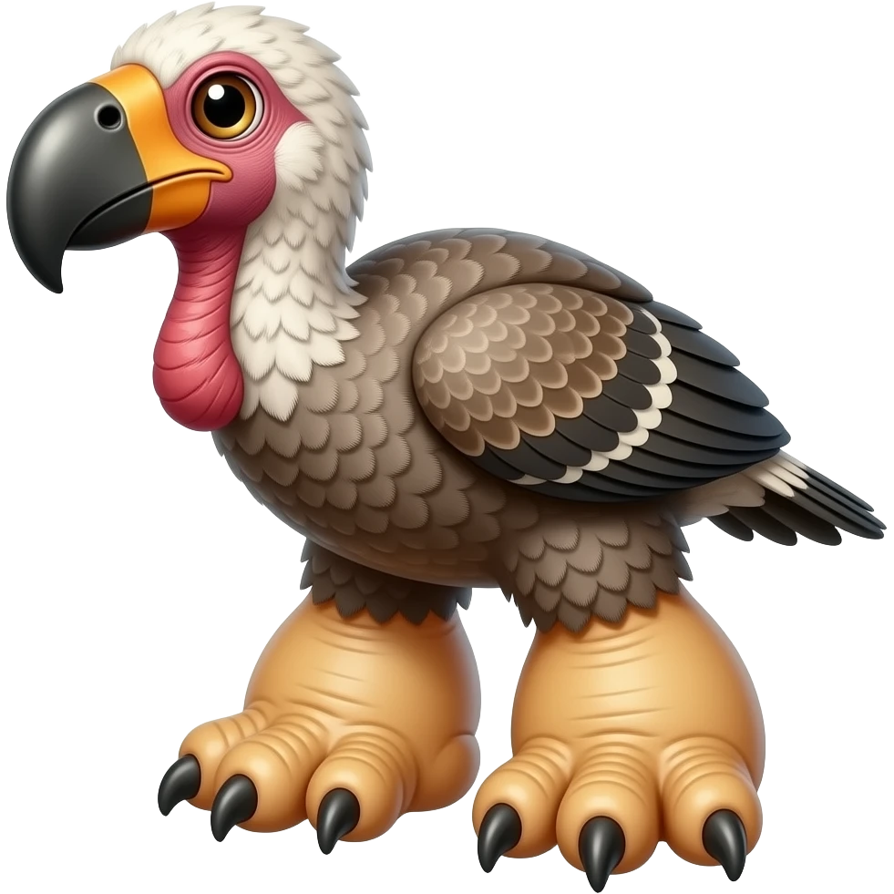 surrealistic - a plucked, wild bastard bird, with grown fat human feet , shown at a 45-degree angle emoji