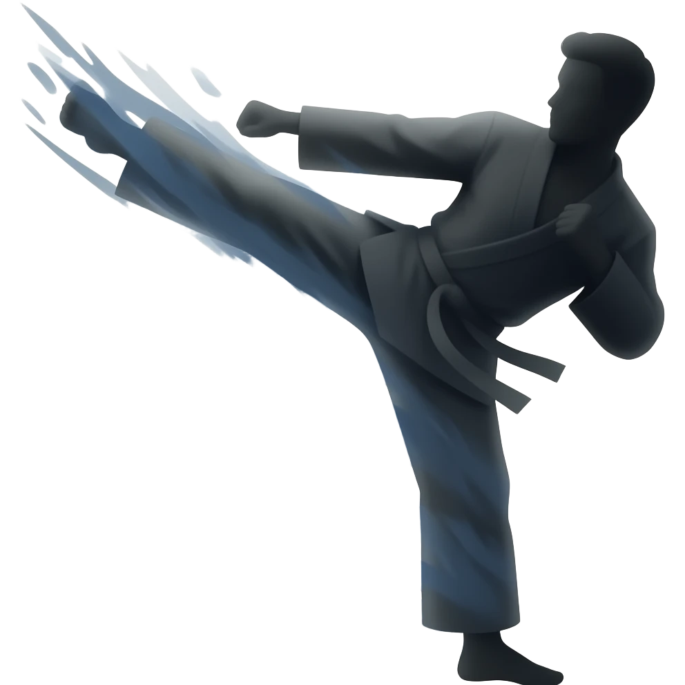 no background show a dark silhouette figure performing a roundhouse kick with wind effects around the kick - NO BACKGROUND emoji