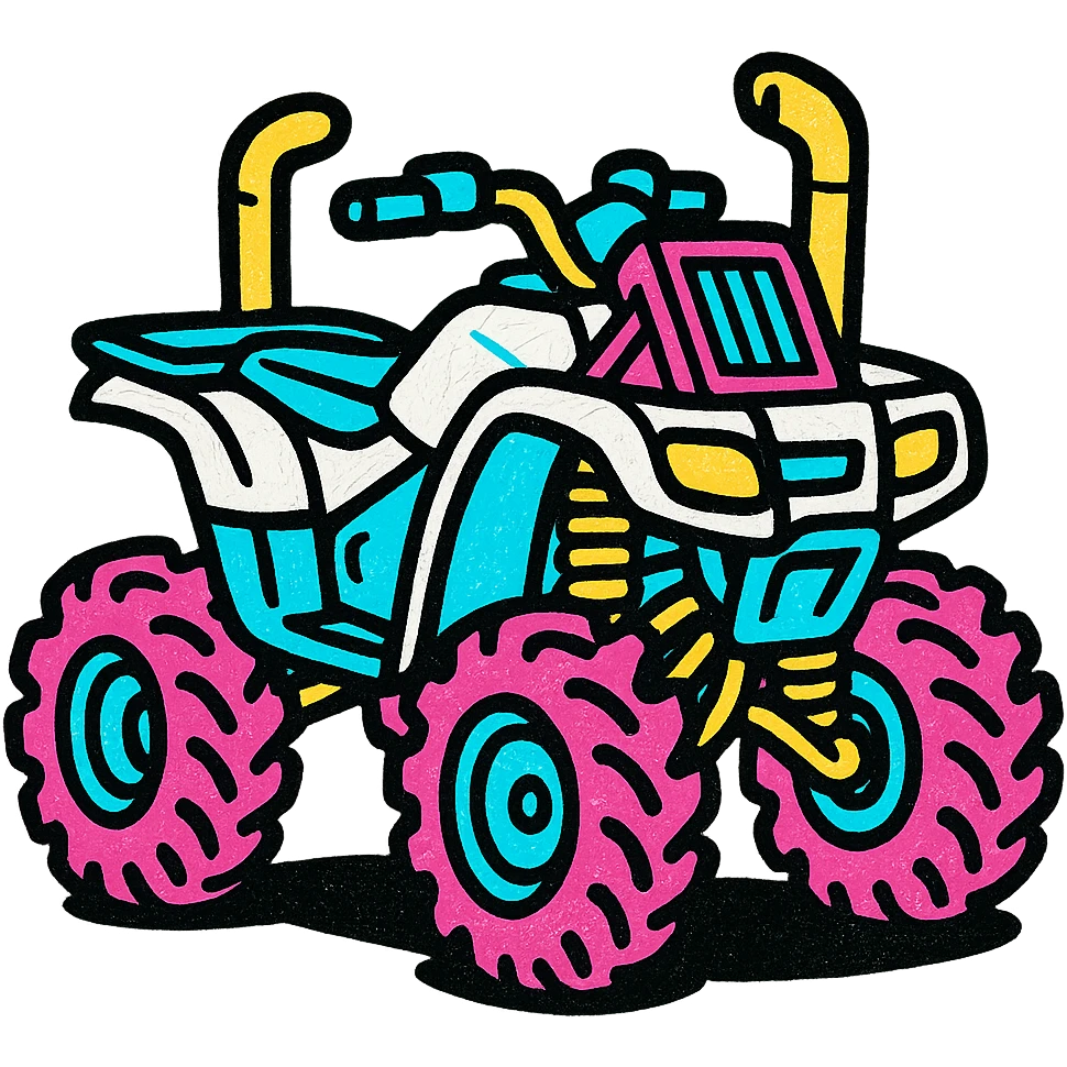 Honda 4 wheeler, white plastics, radiator relocate kit, tall snorkel, lifted, big tires, bold colors emoji