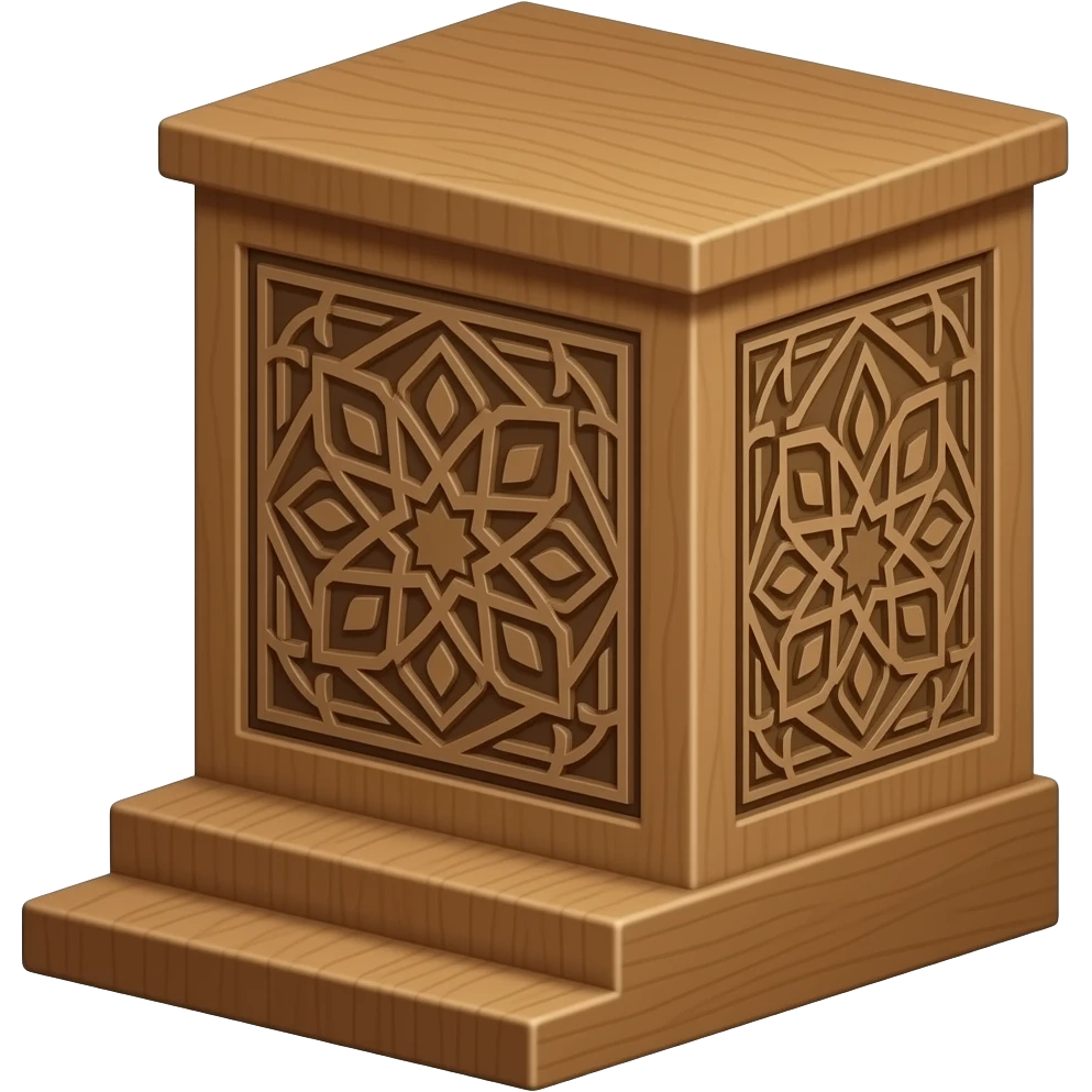 a 3 step oak pulpit without a podium for use inside a mosque for khutbah purposes. Can you put some islamic geometric designs on the side of it. emoji